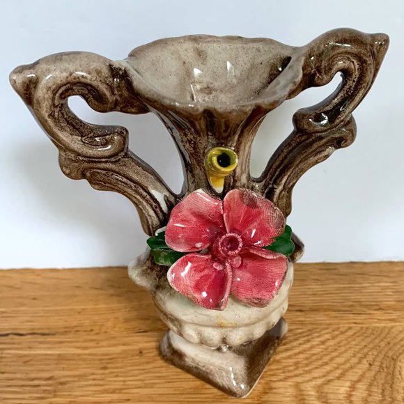 VTG Capodimonte Porcelain Italy Rose Mini Vase Italian Floral Pink